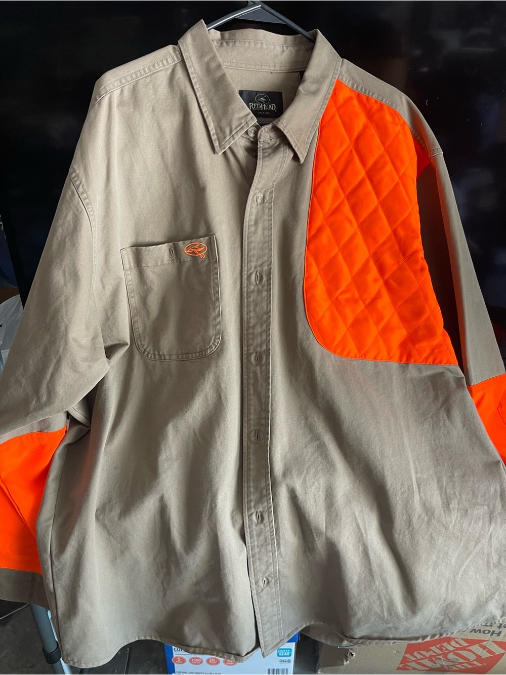 RedHead Tan Shirt Jacket with High-Vis Orange Quilted Panels